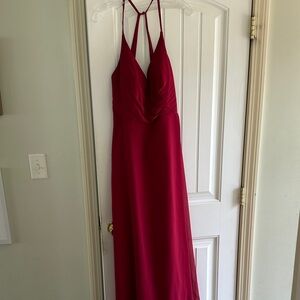 Azazie Davis Strappy V-Neck Maxi Dress Red/Pomegranate Size 12